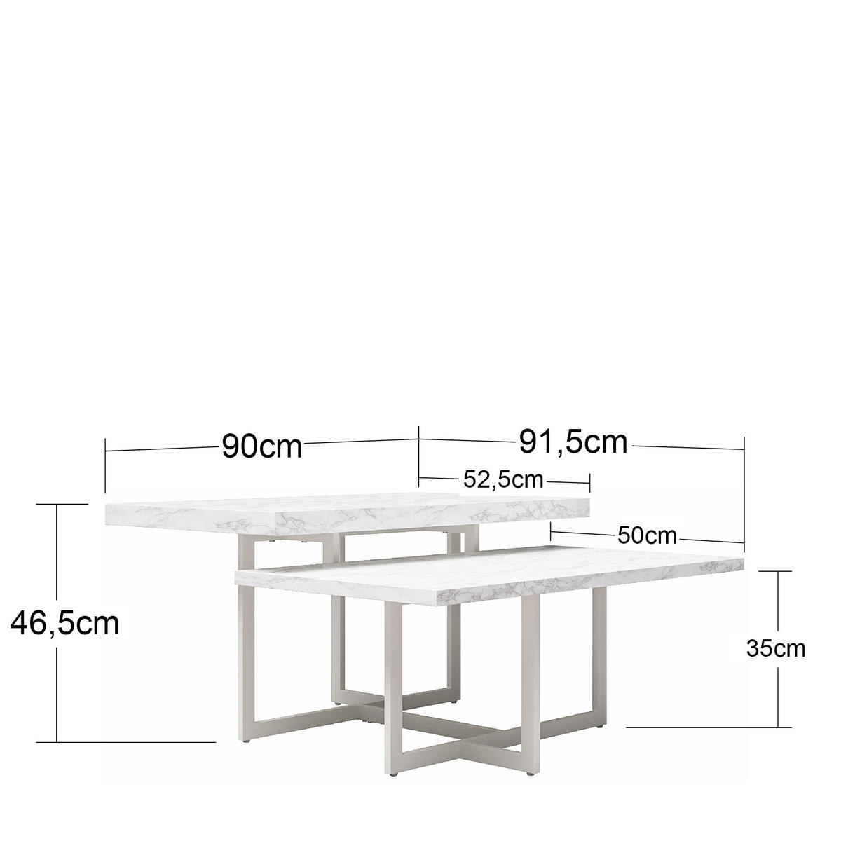 COUCHTISCH Brielle 52/46/90 cm Weiß  - Hellgrau/Weiß, Design, Holzwerkstoff/Metall (52/46/90cm) - MID.YOU