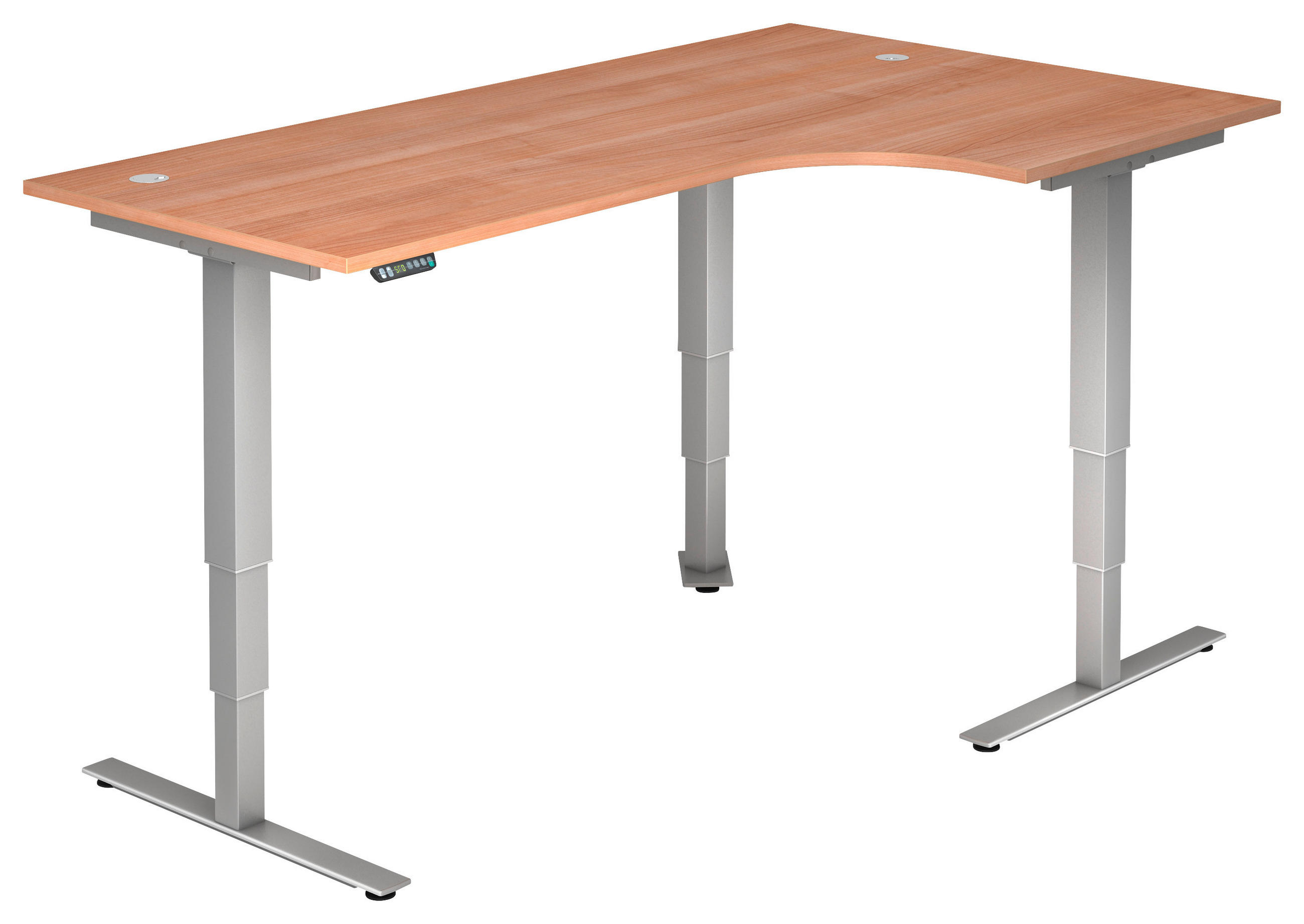 ECKSCHREIBTISCH 200/120/63,5-128,5 cm Silberfarben, Nussbaumfarben elektrisch höhenverstellbar  - Silberfarben/Nussbaumfarben, KONVENTIONELL, Holzwerkstoff/Metall (200/120/63,5-128,5cm) - Venda