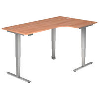 ECKSCHREIBTISCH 200/120/63,5-128,5 cm Silberfarben, Nussbaumfarben elektrisch höhenverstellbar  - Silberfarben/Nussbaumfarben, KONVENTIONELL, Holzwerkstoff/Metall (200/120/63,5-128,5cm) - Venda