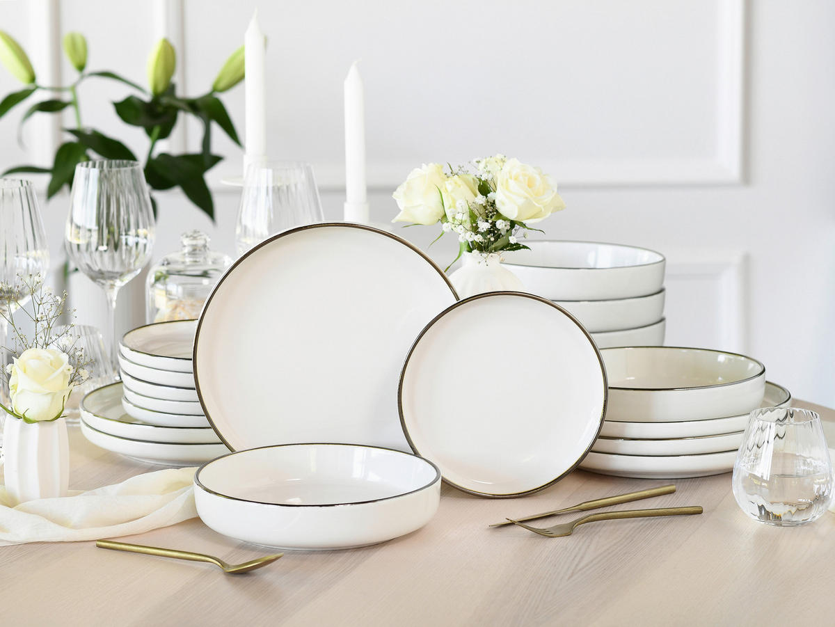 TAFELSERVICE Nordic Festive Creme 18-teilig  - Goldfarben/Creme, Basics, Keramik - Creatable