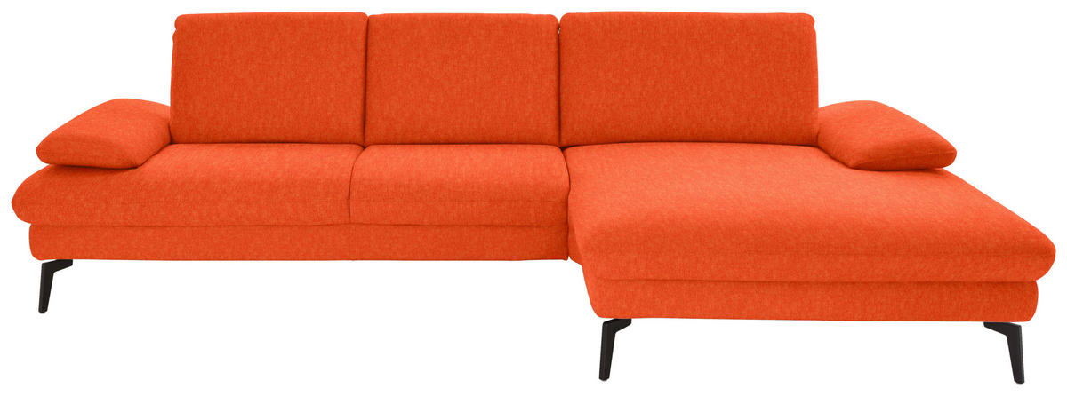 ECKSOFA in Chenille, Mikrofaser Orange  - Schwarz/Orange, Design, Textil/Metall (299/157cm) - Dieter Knoll