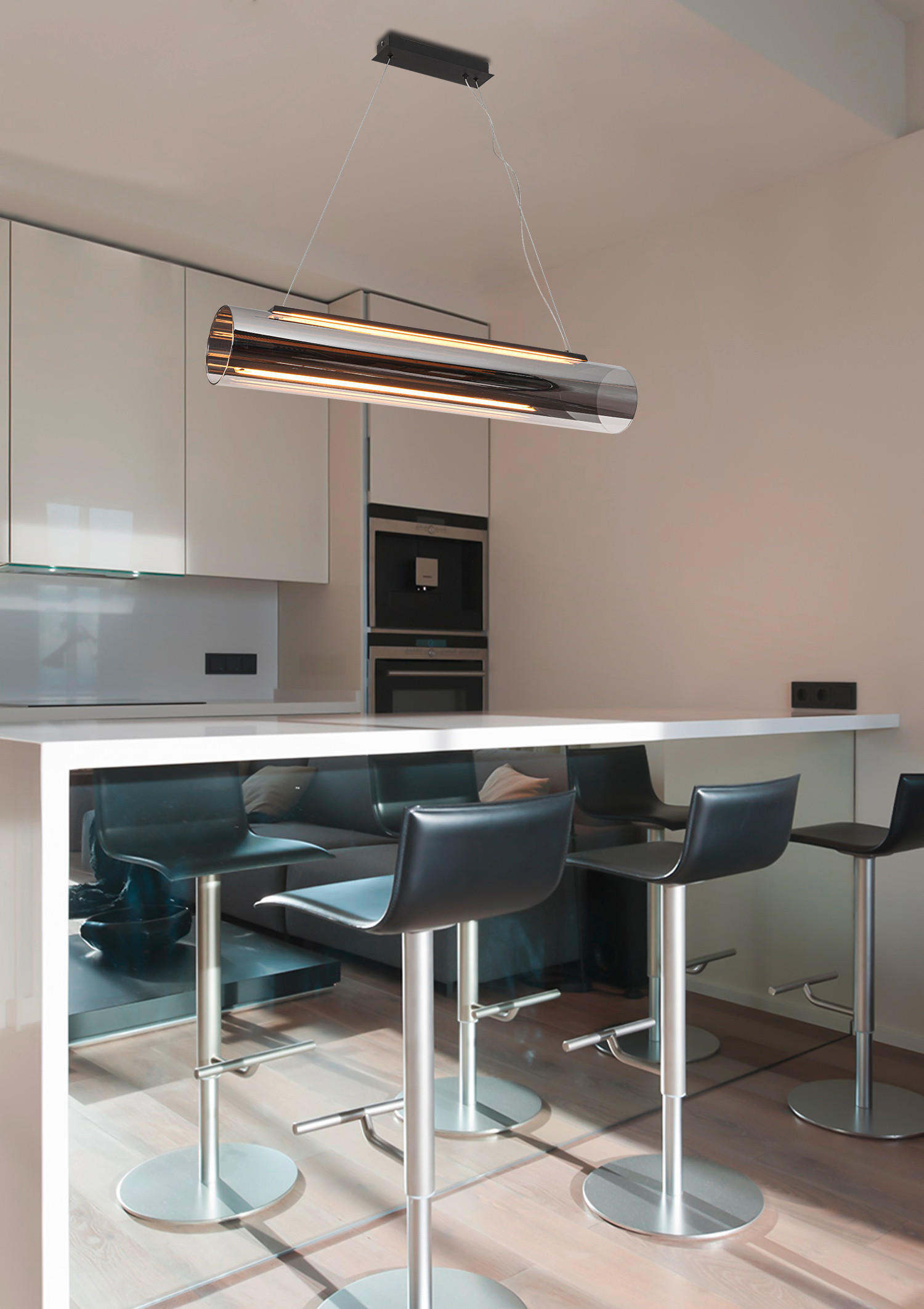 LED-HÄNGELEUCHTE Lumos 100/16/169,5 cm   - Chromfarben/Schwarz, Design, Glas/Kunststoff (100/16/169,5cm) - Dieter Knoll