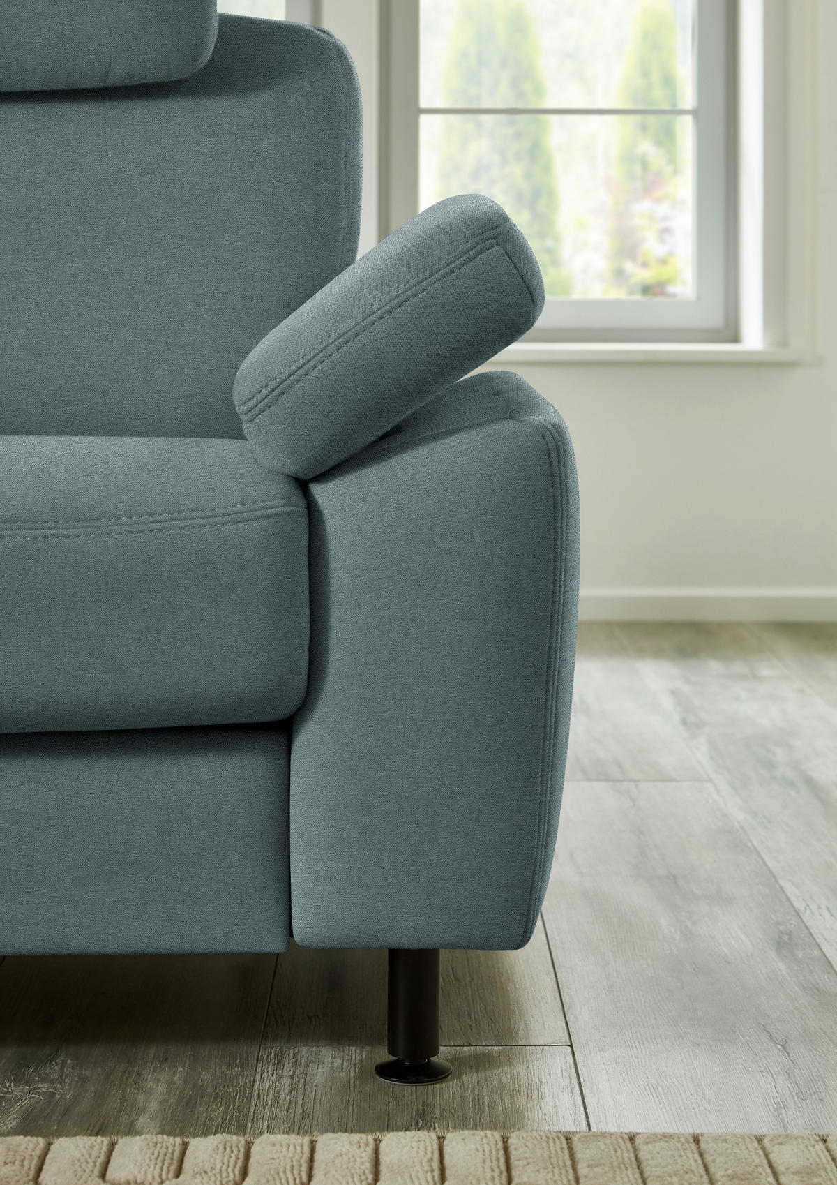 ECKSOFA Flachgewebe Blaugrau  - Blaugrau/Schwarz, Konventionell, Textil/Metall (252/248cm) - Beldomo Comfort