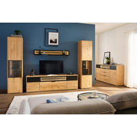 WOHNWAND  in Eiche Bianco, Schwarz 320/197,6/42 cm  - Eiche Bianco/Schwarz, Natur, Glas/Holz (320/197,6/42cm) - Linea Natura