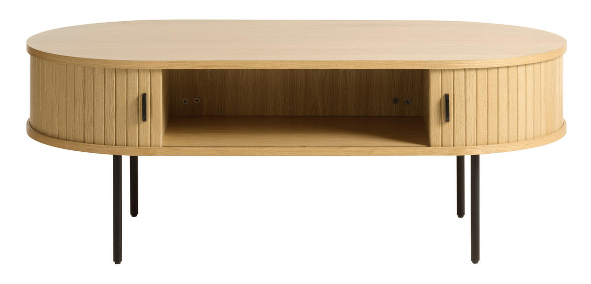 COUCHTISCH furniert 120/60/45 cm oval Eichefarben  - Eichefarben/Schwarz, Trend, Holzwerkstoff/Metall (120/60/45cm) - home24