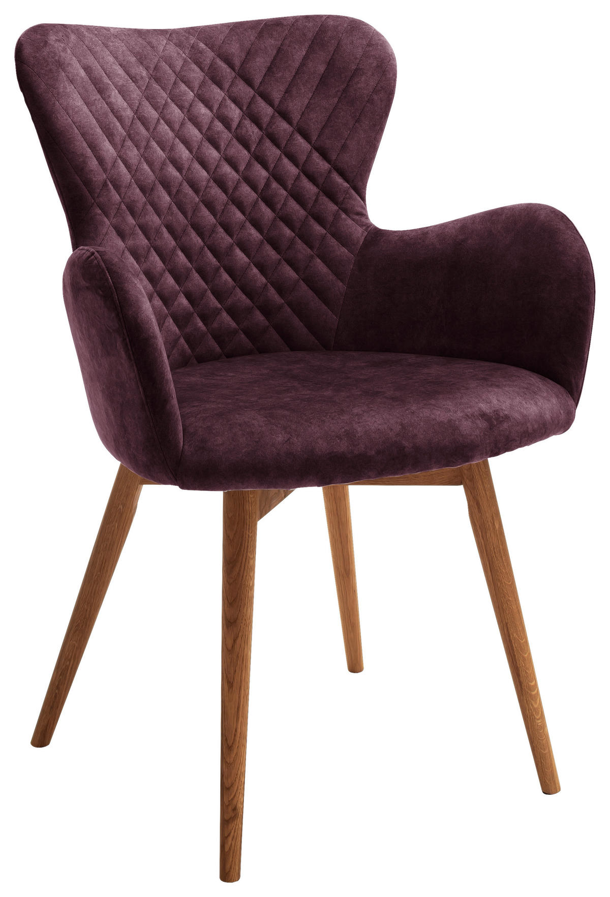 ARMLEHNSTUHL  in Velours  - Bordeaux/Eichefarben, Natur, Holz/Textil (62/87/65cm) - MID.YOU