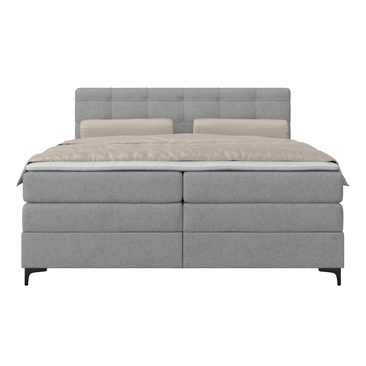 BOXSPRINGBETT 160/200 cm,  in Hellgrau, H3 = fest  - Hellgrau/Schwarz, KONVENTIONELL, Kunststoff/Textil (160/200cm)
