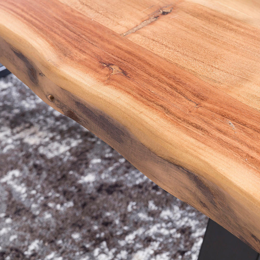 COUCHTISCH Akazie massiv 115/60/40 cm rechteckig Akaziefarben  - Schwarz/Akaziefarben, Design, Holz/Metall (115/60/40cm) - MID.YOU