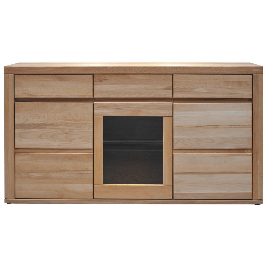 Thumbnail - Voleo Sideboard, Alteiche, Glas, Holzwerkstoff, Eiche, massiv, 2 Holz + 1 Glas Fächer, 3 Schubladen, 170x92x44 cm, Beimö...