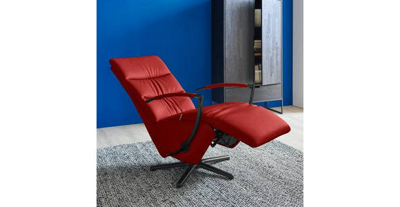 RELAXSESSEL in Leder Rot  - Rot/Schwarz, Design, Leder/Metall (64/112/80cm) - Cantus