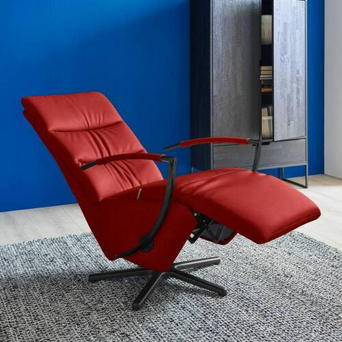 FAUTEUIL RELAX in Leder Rot  - Rot/Schwarz, Design, Leder/Metall (64/112/80cm) - Cantus