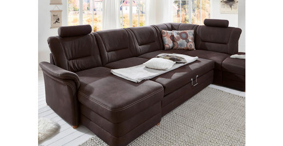 WOHNLANDSCHAFT in Mikrofaser Dunkelbraun - Eiche Bianco/Dunkelbraun, KONVENTIONELL, Holz/Textil (162/327/218cm) - Carryhome