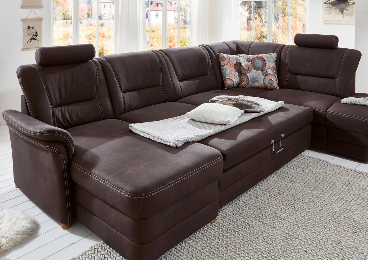 WOHNLANDSCHAFT in Mikrofaser Dunkelbraun  - Eiche Bianco/Dunkelbraun, Konventionell, Holz/Textil (162/327/218cm) - Carryhome