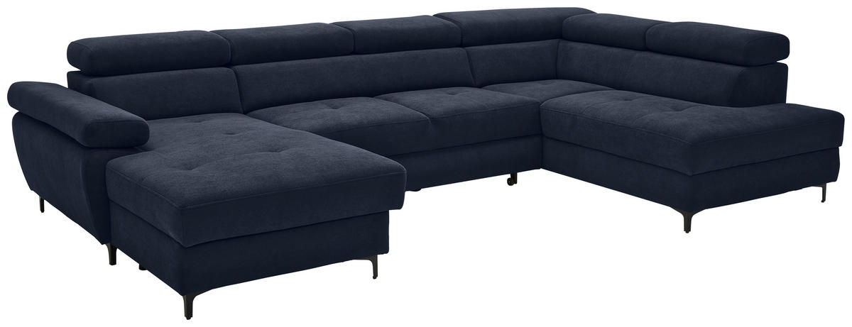 WOHNLANDSCHAFT inkl. Funktion Dunkelblau Flachgewebe  - Schwarz/Dunkelblau, MODERN, Textil/Metall (180/333/206cm) - Stylife