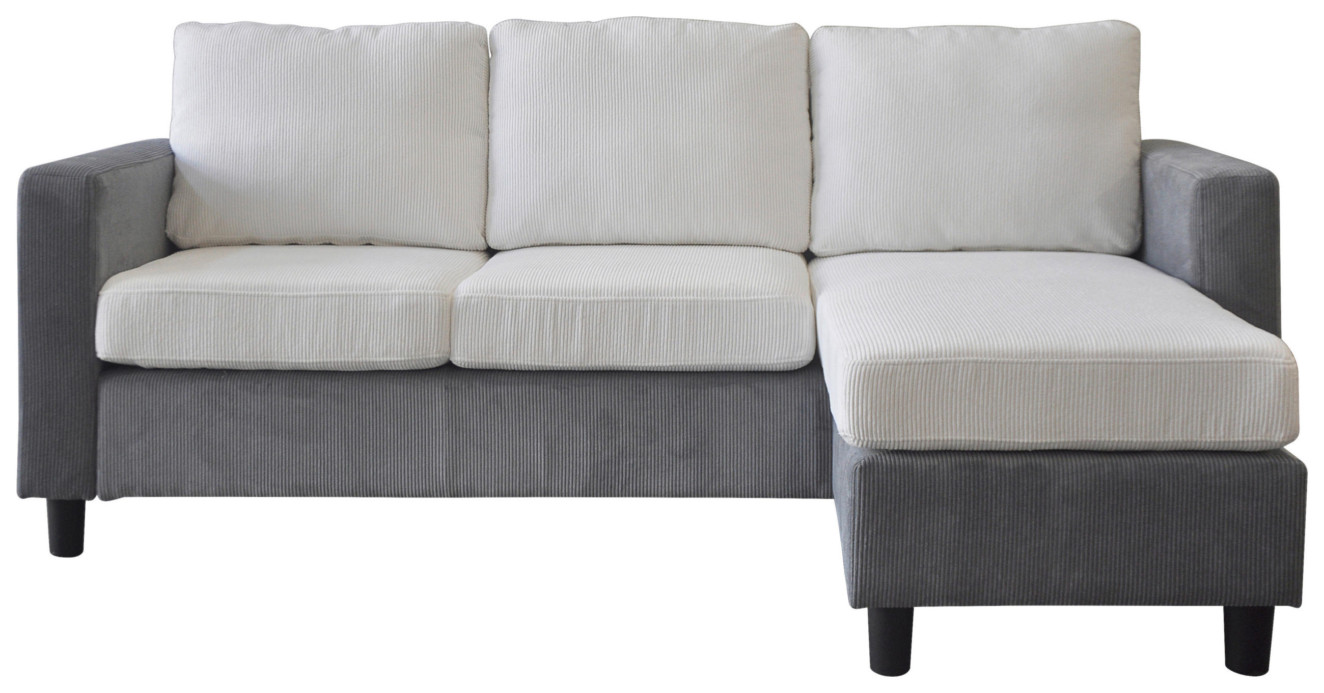 ECKSOFA Weiß Cord  - Dunkelgrau/Schwarz, Design, Kunststoff/Textil (198/135cm) - P & B