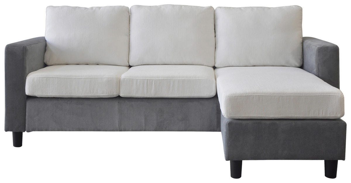 ECKSOFA Weiß Cord  - Dunkelgrau/Schwarz, Design, Kunststoff/Textil (198/135cm) - P & B