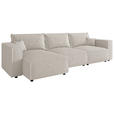 ECKSOFA Creme Cord Zierkissen, Rückenkissen, Schlaffunktion, Rücken echt  - Creme/Schwarz, MODERN, Kunststoff/Textil (153/350cm) - Xora