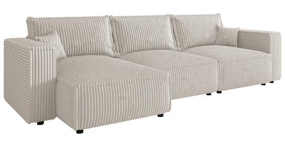 ECKSOFA Creme Cord Zierkissen, Rückenkissen, Schlaffunktion, Rücken echt  - Creme/Schwarz, MODERN, Kunststoff/Textil (153/350cm) - Xora