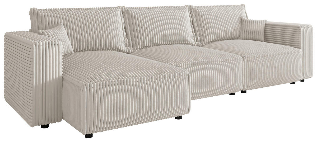 ECKSOFA Creme Cord Zierkissen, Rückenkissen, Schlaffunktion, Rücken echt  - Creme/Schwarz, MODERN, Kunststoff/Textil (153/350cm) - Xora