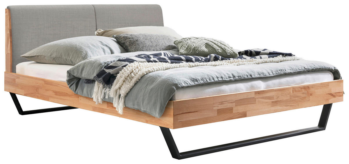 BETT 180/200 cm  in Anthrazit, Kernbuche  - Anthrazit/Hellgrau, Natur, Holz/Metall (180/200cm) - Hasena