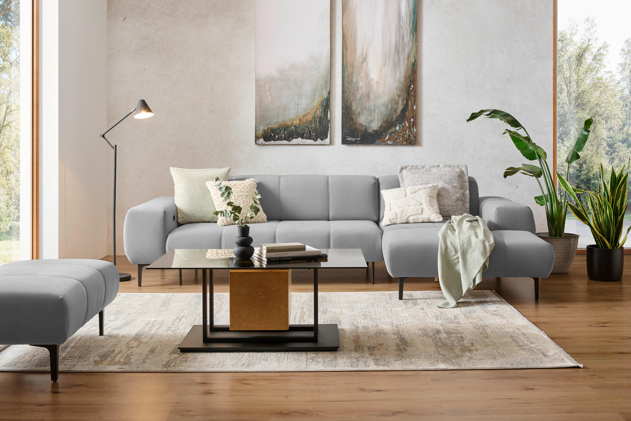 ECKSOFA in Chenille Greige  311/167 cm  - Greige/Schwarz, Design, Textil/Metall (311/167cm) - Xora