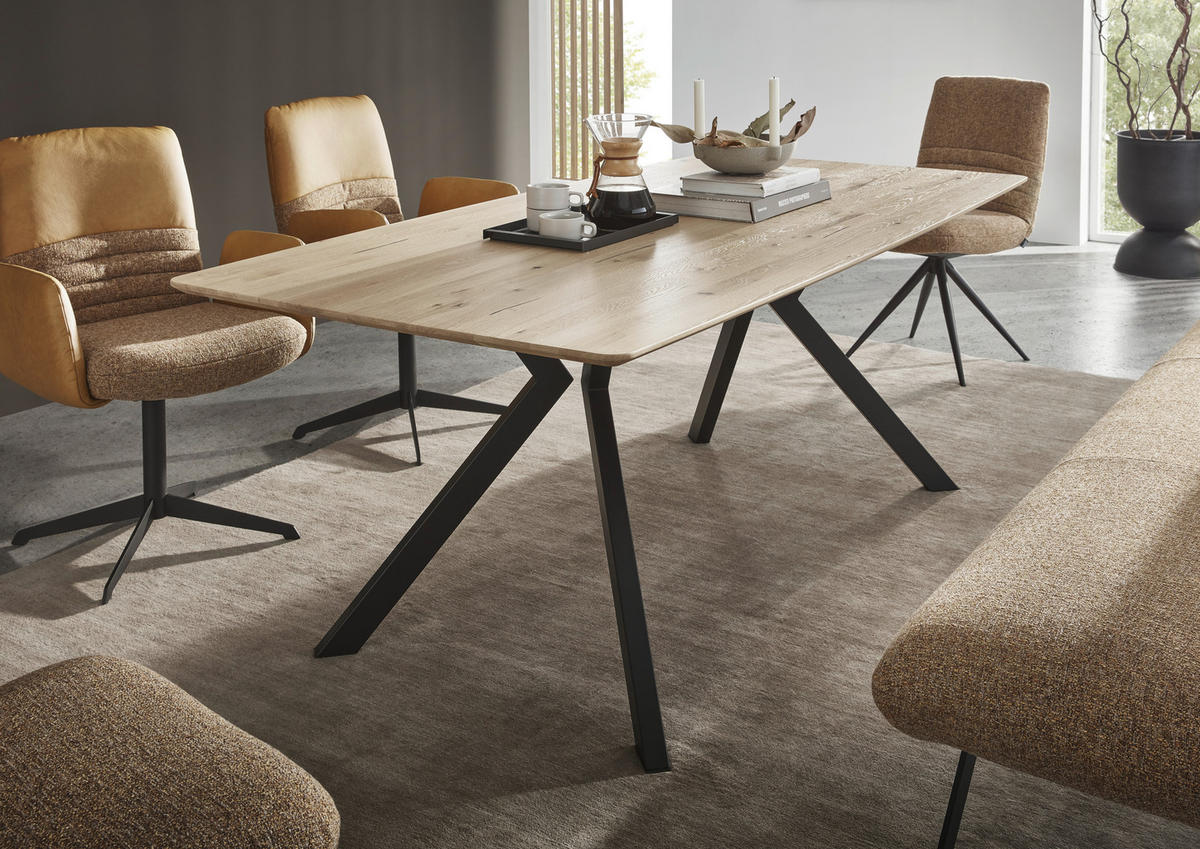 ESSTISCH Holz, Metall 200/100/76 cm  - Eichefarben/Schwarz, Modern, Holz/Metall (200/100/76cm) - Dieter Knoll