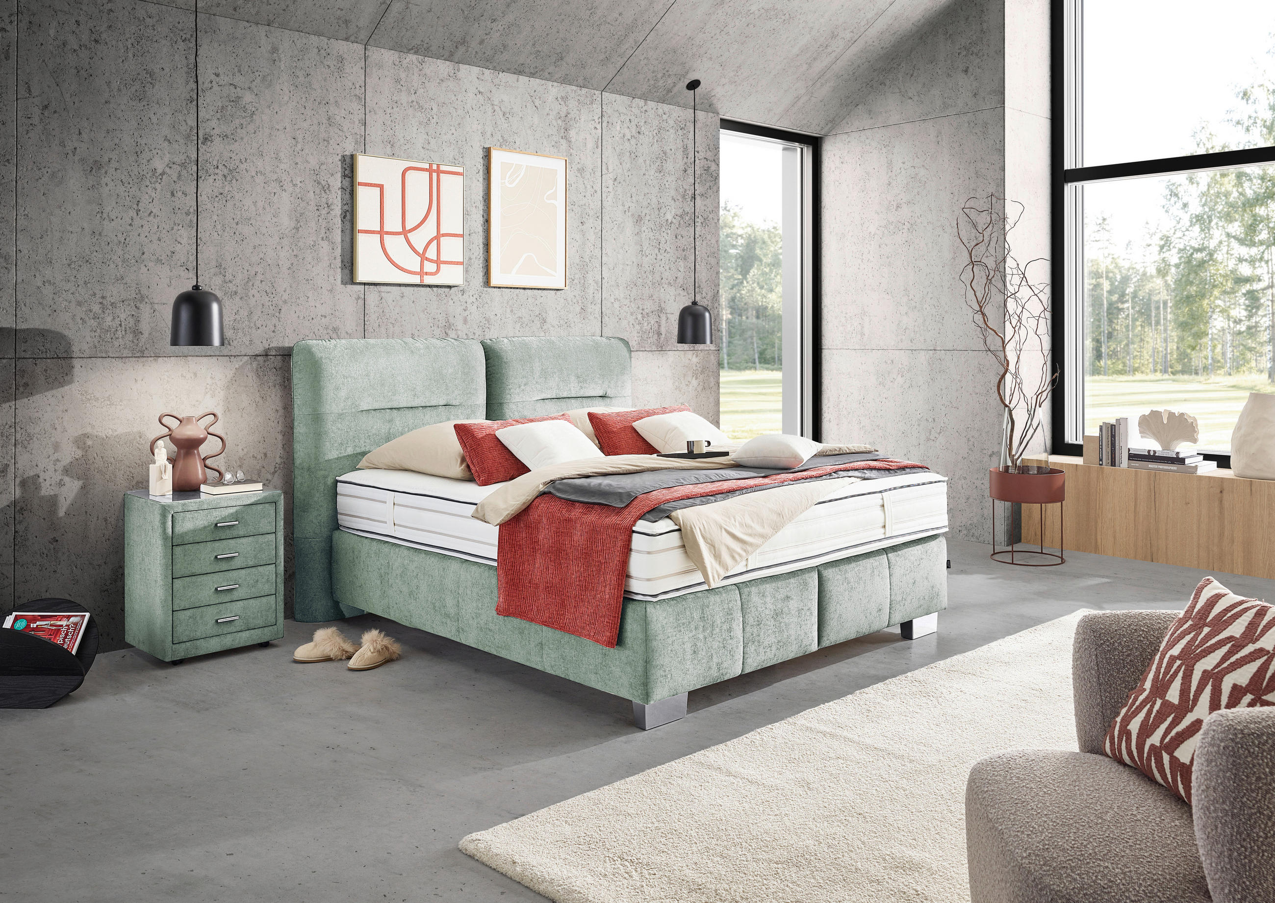 POSTELJA BOXSPRING 180 cm   x 200 cm  , tekstil svetlo zelena  - barve kroma/svetlo zelena, Design, kovina/tekstil (180/200cm) - Dieter Knoll