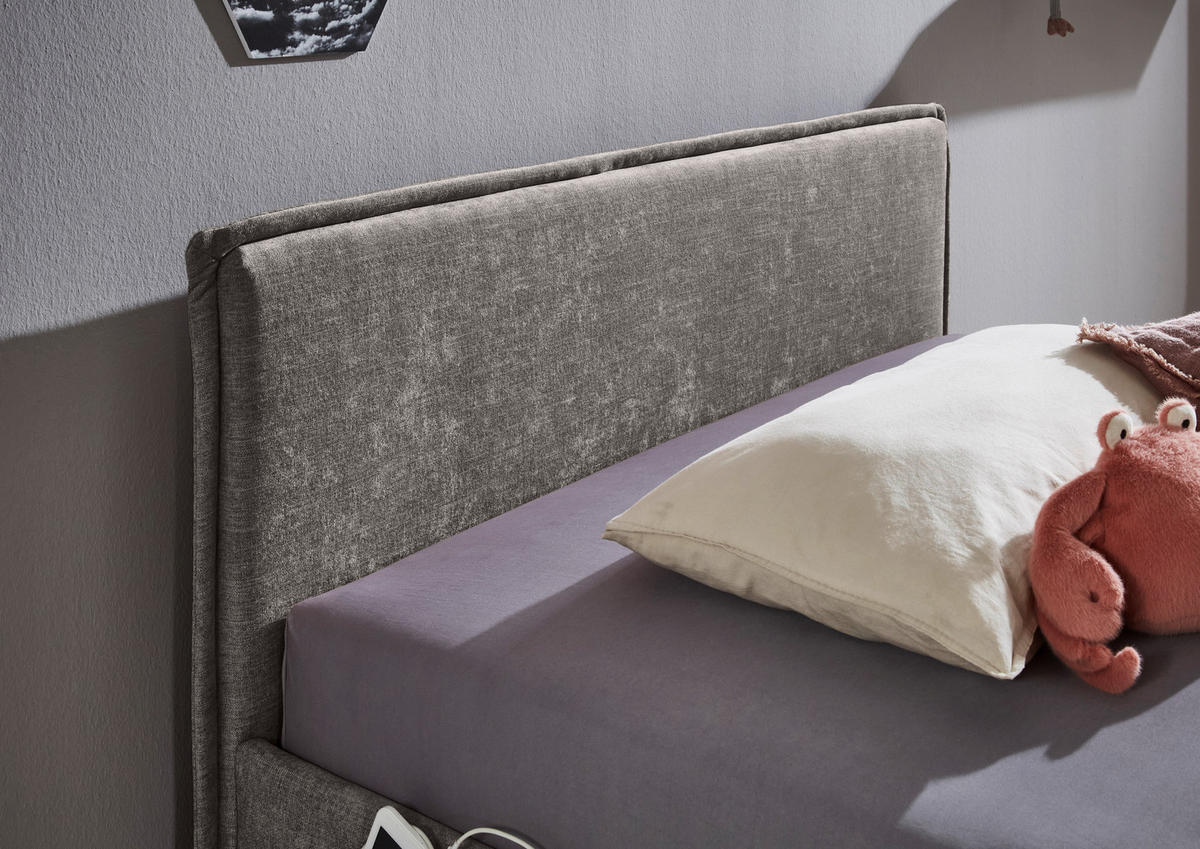 POLSTERBETT 90/200 cm  in Grau  - Eichefarben/Birkefarben, Konventionell, Holz/Textil (90/200cm) - home24