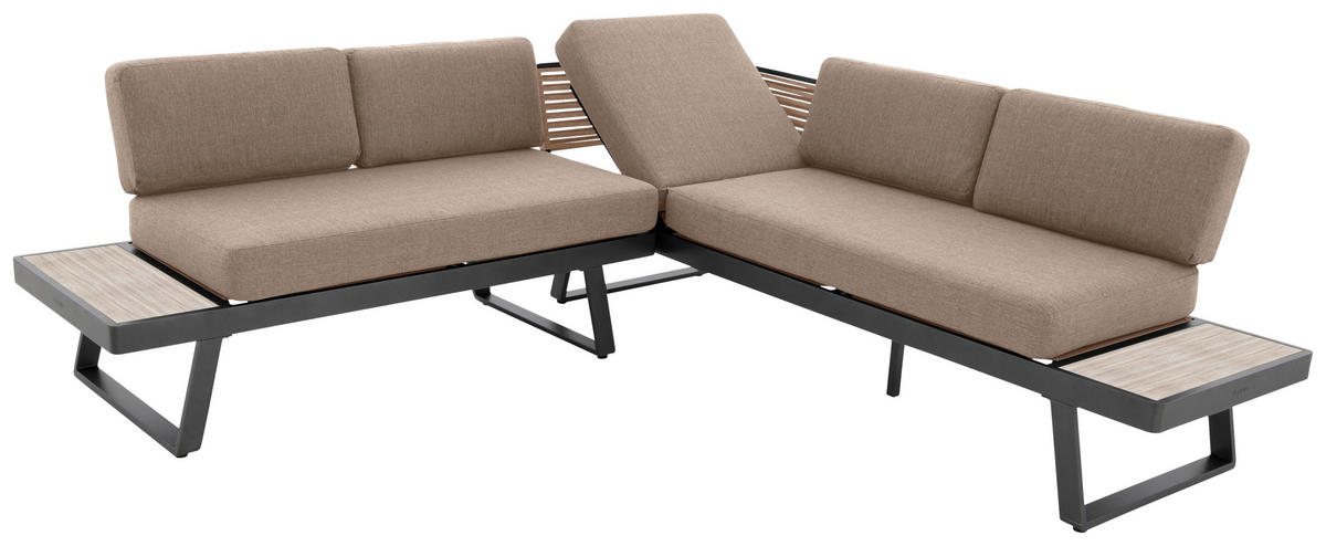 LOUNGE ÉTKEZŐGARNITÚRA 7 részes  242/242 cm   - bézs/antracit, Modern, textil/fém (242/242cm) - Doppler