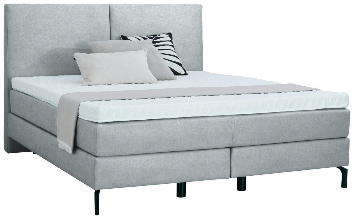 BOXSPRINGBETT 160/200 cm  in Hellgrau  - Hellgrau/Schwarz, Konventionell, Textil/Metall (160/200cm) - Dieter Knoll
