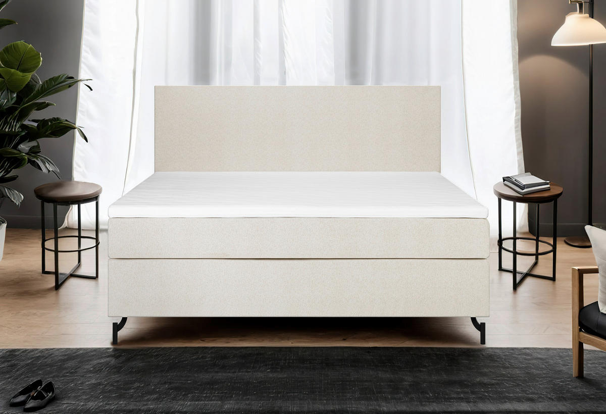 BOXSPRINGBETT 140/200 cm  in Creme  - Creme/Schwarz, MODERN, Textil (140/200cm) - MID.YOU