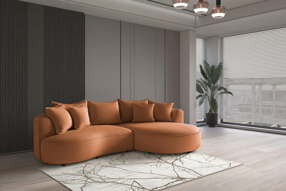 ECKSOFA in Velours, Struktur Terracotta  - Terracotta/Schwarz, Modern, Kunststoff/Textil (287/168cm) - Livetastic