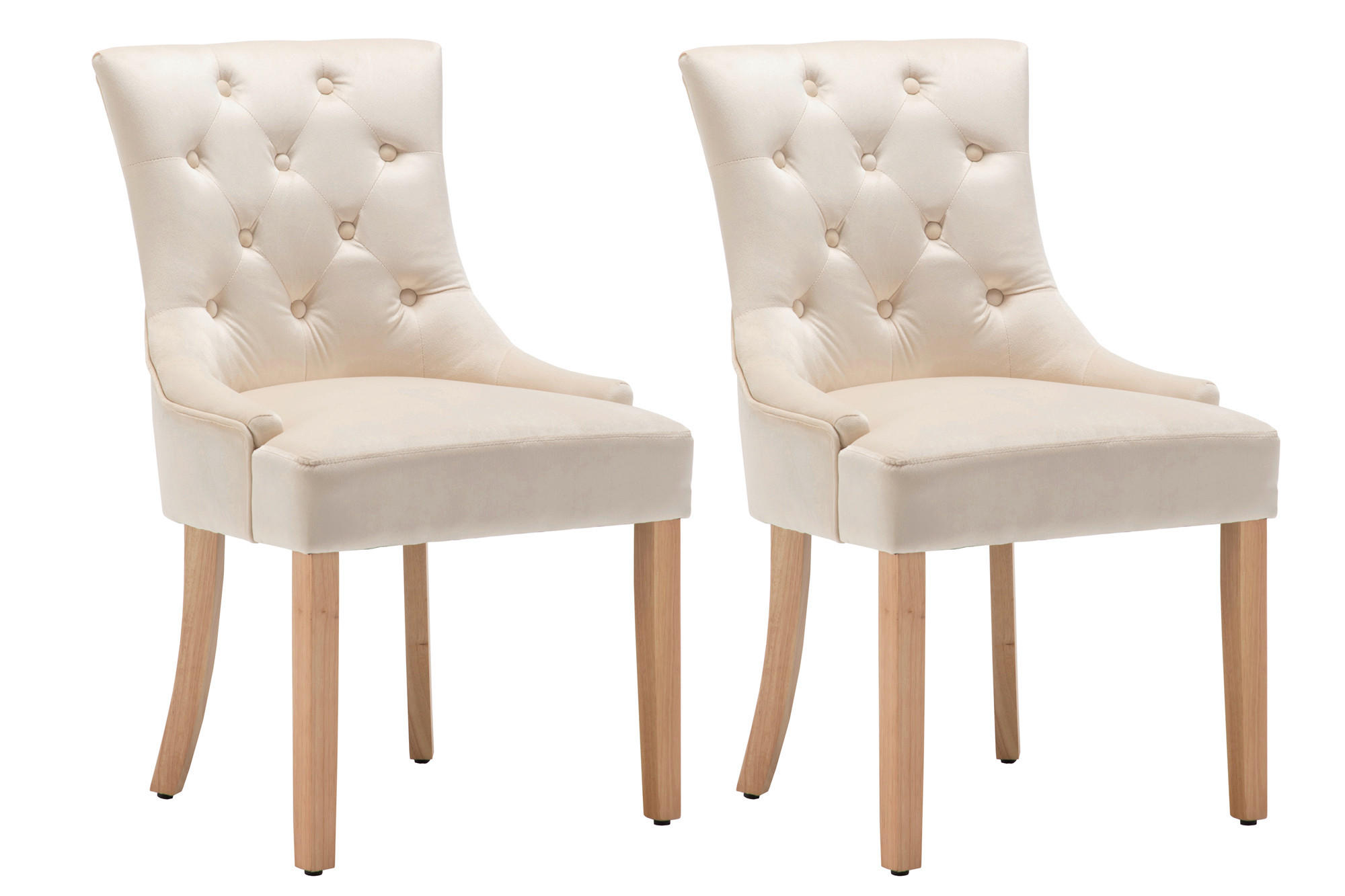 STUHL-SET 2 Stück  Samt  Creme, Naturfarben  - Creme/Naturfarben, MODERN, Holz/Textil (56/91/63cm) - MID.YOU