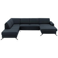 WOHNLANDSCHAFT in Echtleder Dunkelblau  - Schwarz/Dunkelblau, Design, Leder/Metall (233/339/165cm) - Beldomo Premium