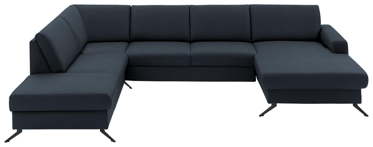WOHNLANDSCHAFT in Echtleder Dunkelblau  - Schwarz/Dunkelblau, Design, Leder/Metall (233/339/165cm) - Beldomo Premium
