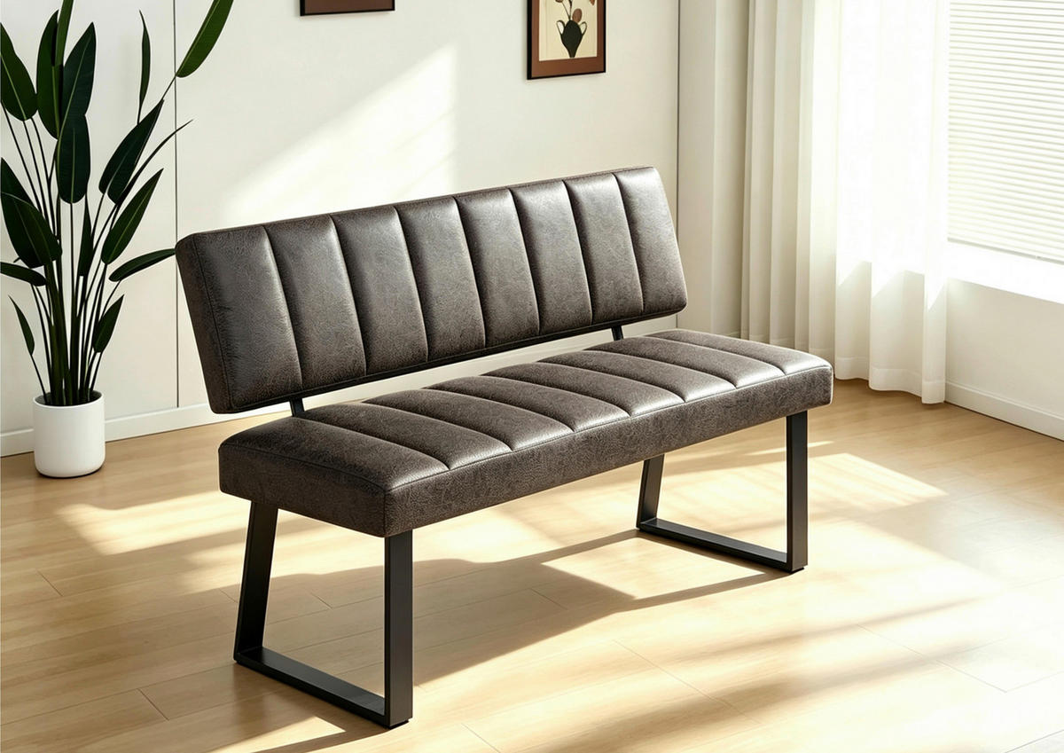 SITZBANK 140/88/60 cm Mikrofaser Grau, Schwarz  - Schwarz/Grau, KONVENTIONELL, Textil/Metall (140/88/60cm) - Landscape