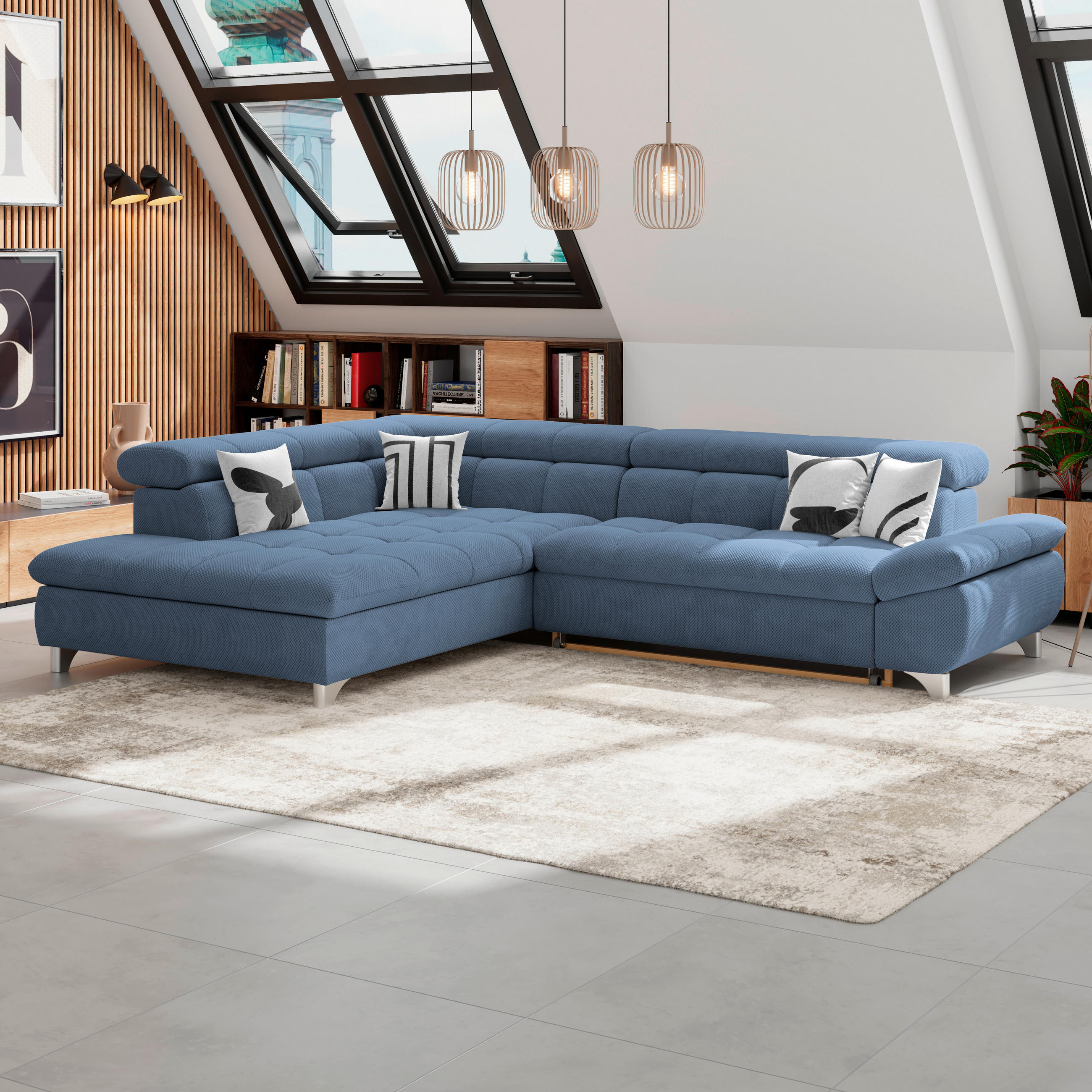 ECKSOFA Dunkelblau Chenille  - Chromfarben/Dunkelblau, KONVENTIONELL, Textil/Metall (234/312cm) - Livetastic