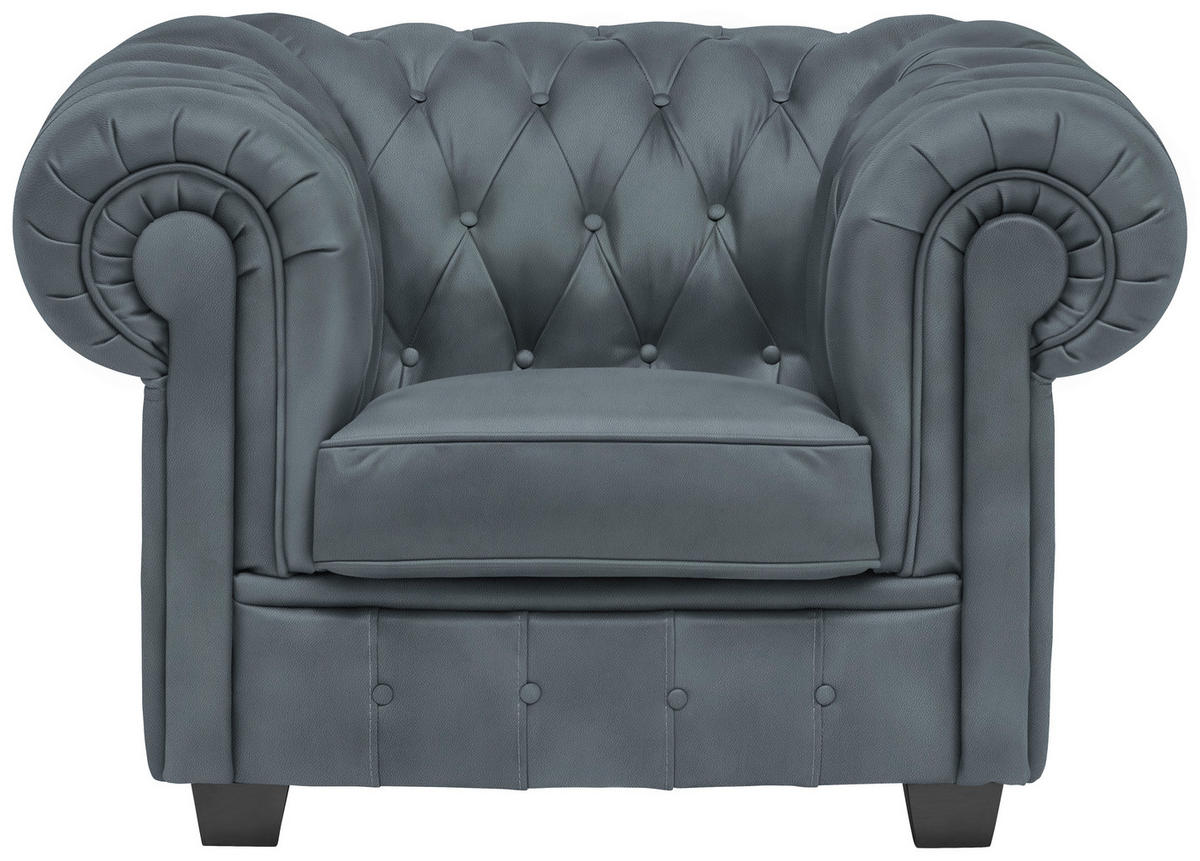 CHESTERFIELD-SESSEL in Lederlook Graublau  - Wengefarben/Graublau, Lifestyle, Holz/Textil (115/76,5/96cm) - Landscape
