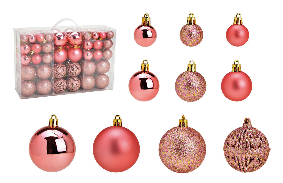 CHRISTBAUMKUGEL-SET 100-teilig  - Pink/Rosa, Design, Kunststoff