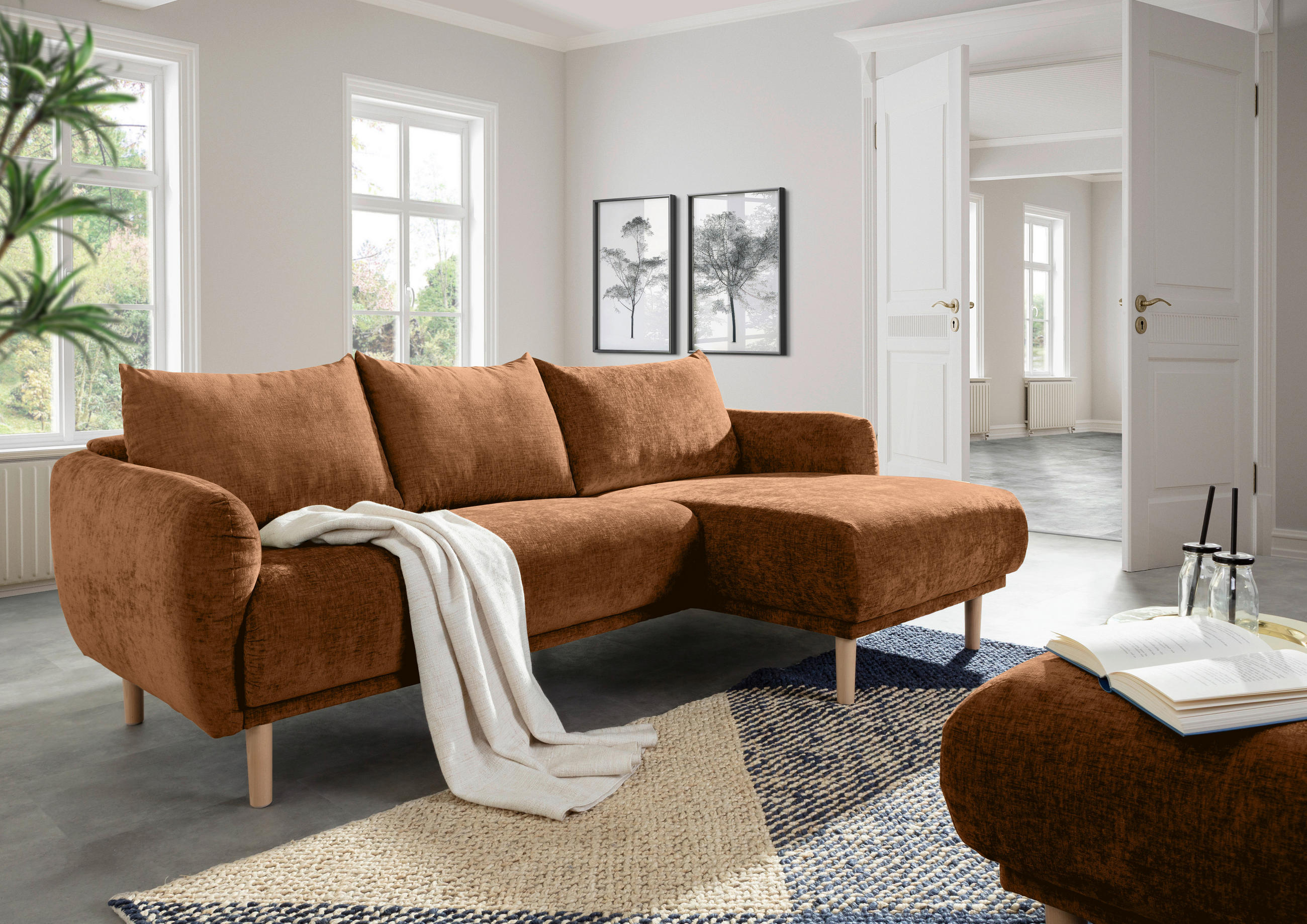 Thumbnail - Carryhome Hocker, Rost, Textil, Buche, massiv, rechteckig, 88x49x62 cm, Wohnzimmer, Hocker, Sitzhocker