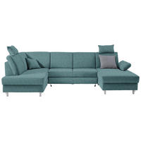 WOHNLANDSCHAFT Webstoff Türkis  - Türkis/Silberfarben, Konventionell, Holz/Textil (186/322/167cm) - Cantus