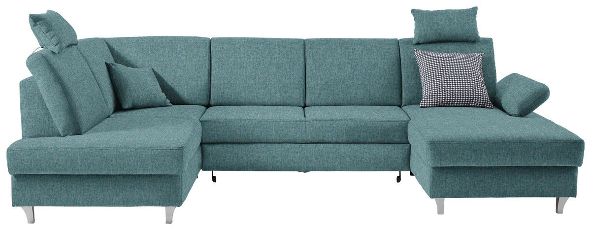 WOHNLANDSCHAFT Webstoff Türkis  - Türkis/Silberfarben, Konventionell, Holz/Textil (186/322/167cm) - Cantus