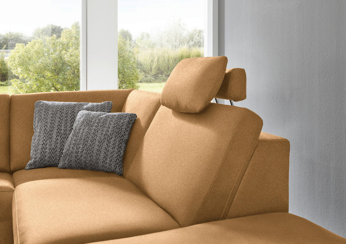 ECKSOFA in Mikrofaser Honig  275/242 cm  - Alufarben/Honig, Design, Textil/Metall (275/242cm) - Dieter Knoll
