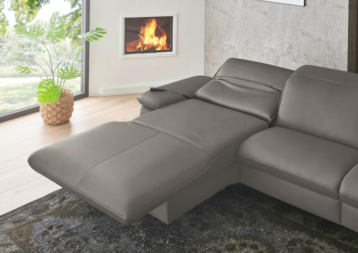 ECKSOFA  Echtleder Grau  - Schwarz/Grau, Design, Leder/Metall (169/307cm) - Beldomo Premium
