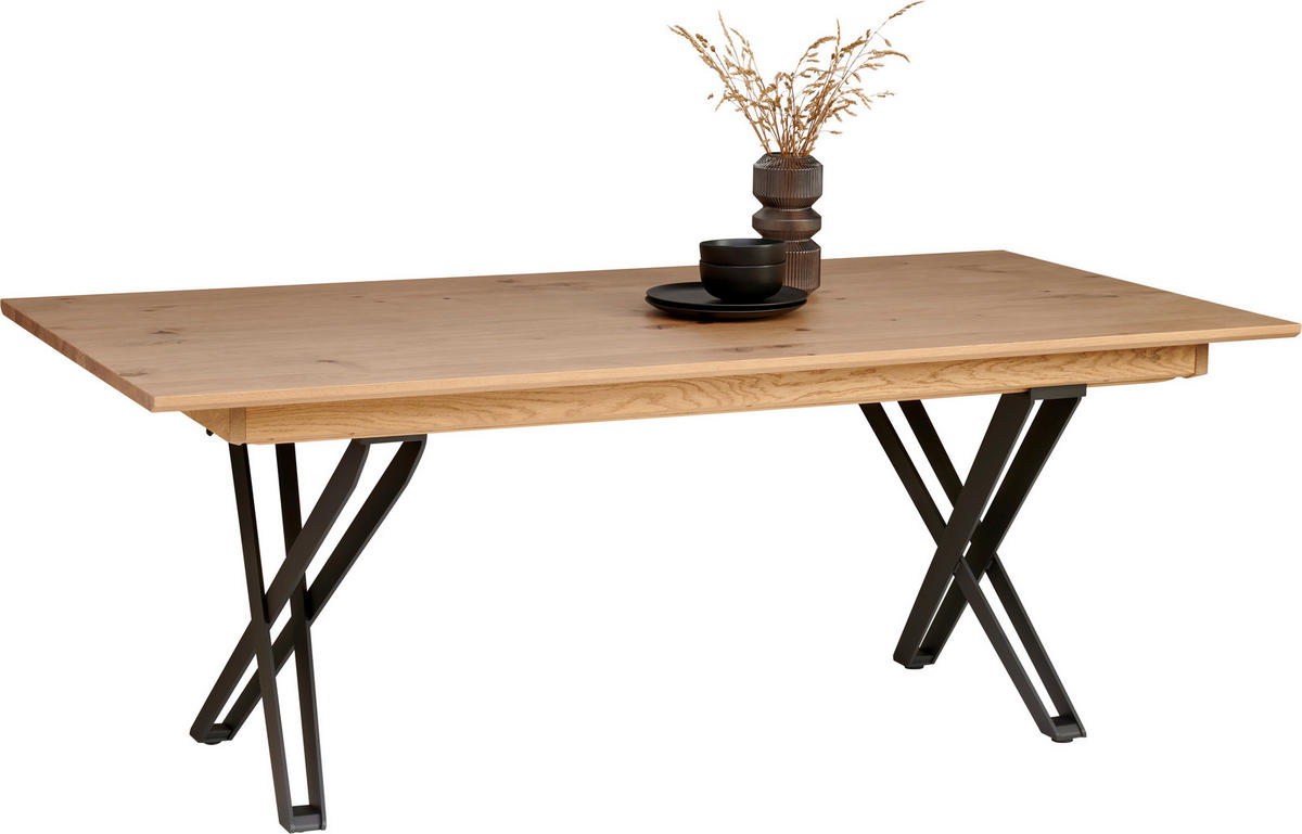 ESSTISCH 200/100/77 cm Echtholz  Holz, Metall in verschiedenen Größen erhältlich rechteckig Wildeiche  - Wildeiche/Schwarz, Design, Holz/Metall (200/100/77cm) - Voglauer