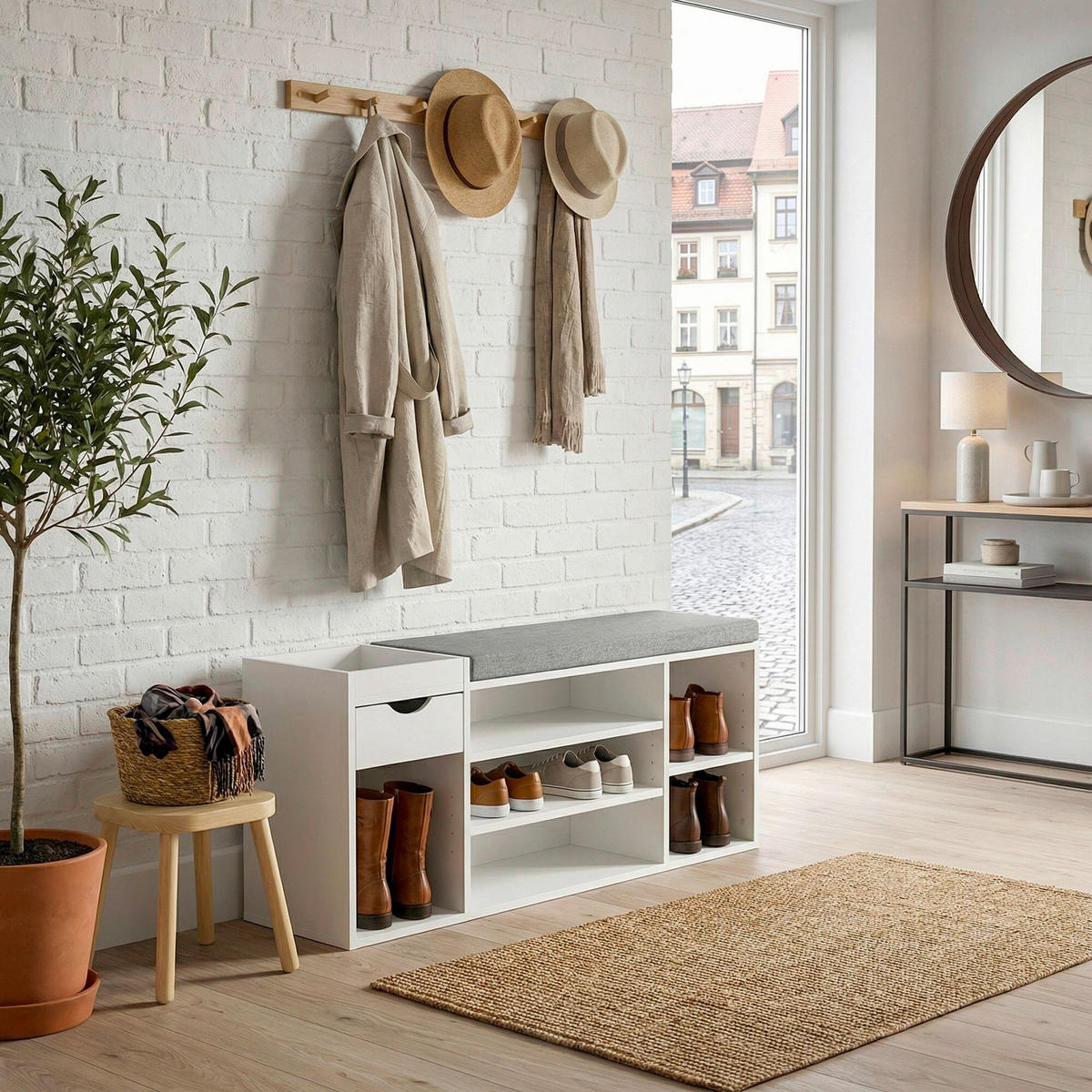 KLUPA ZA OBUĆU  bijela      - bijela/siva, Design, drvni materijal/tekstil (100/45/30cm) - Livetastic