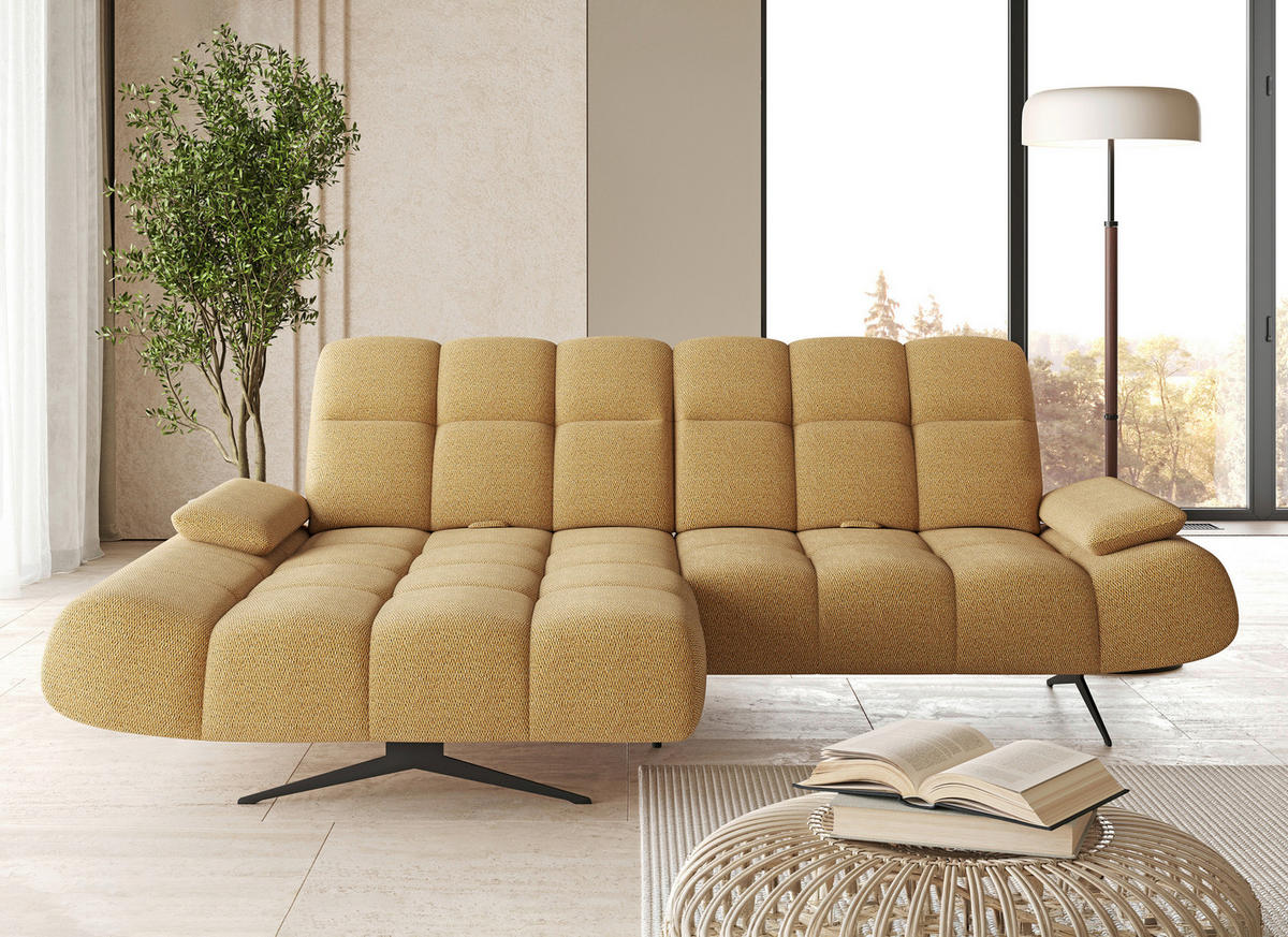 ECKSOFA Honig, Senfgelb Webstoff Armteilverstellung  - Senfgelb/Schwarz, Design, Textil/Metall (172/286cm) - Welnova