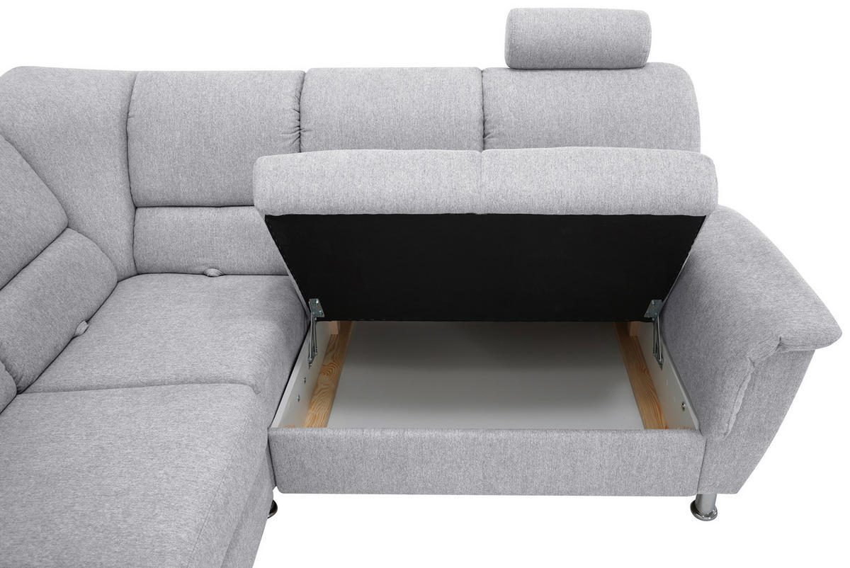 ECKSOFA Blaugrau Webstoff  - Silberfarben/Blaugrau, Design, Holz/Kunststoff (270/219cm) - Livetastic