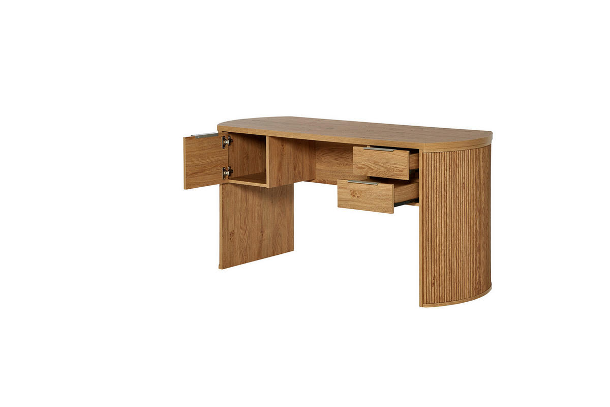 SCHREIBTISCH 148/59/75,2 cm Eichefarben Stauraum  - Eichefarben/Alufarben, MODERN, Holzwerkstoff/Metall (148/59/75,2cm) - MID.YOU