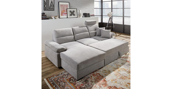 WOHNLANDSCHAFT inkl.Funktionen Hellgrau Webstoff - Dunkelbraun/Hellgrau, Design, Kunststoff/Textil (166/258cm) - Cantus